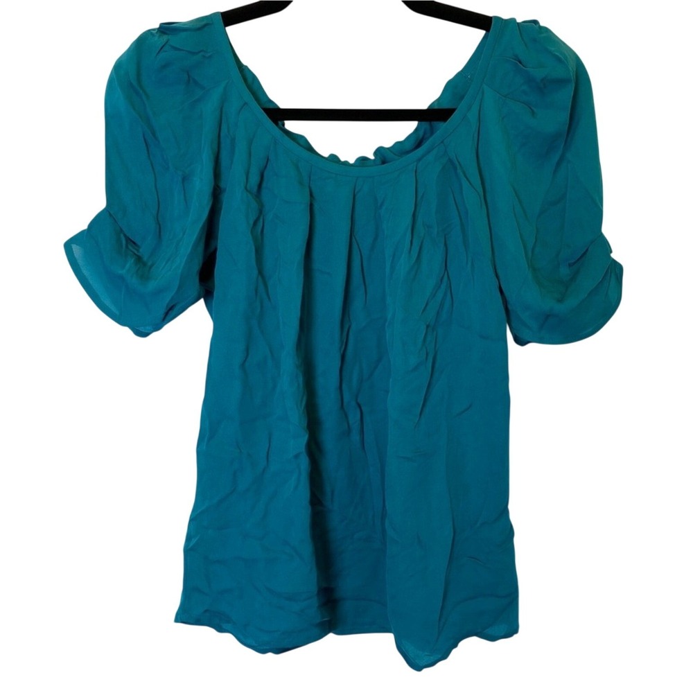 Joie Women's Silk Short Sleeve Blouse Teal Size XS Back Bow‎ Lightweight